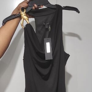 Donna Karan One Shoulder Black Dress with Gold Detail